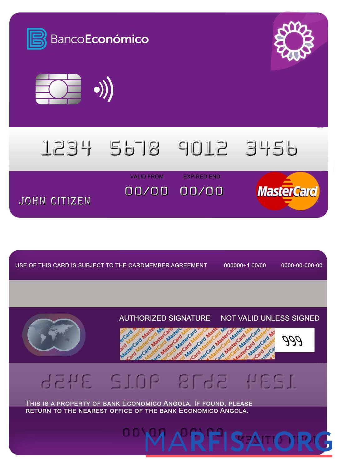 Blank Angola Bank Economio mastercard real example